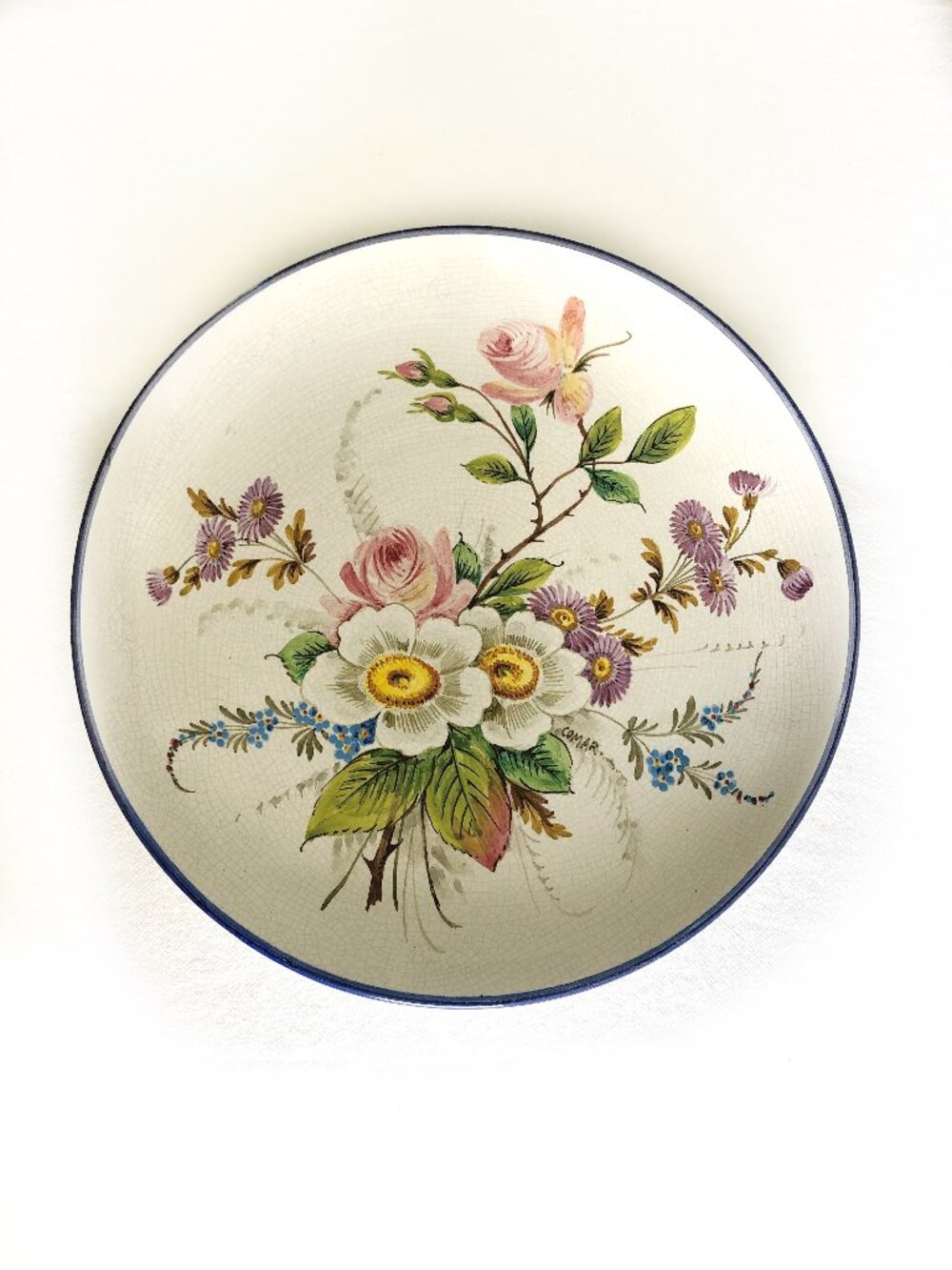 Rigatierri Hand Painted Ceramic Decorative Floral 12 inch Plate, Made in Italy